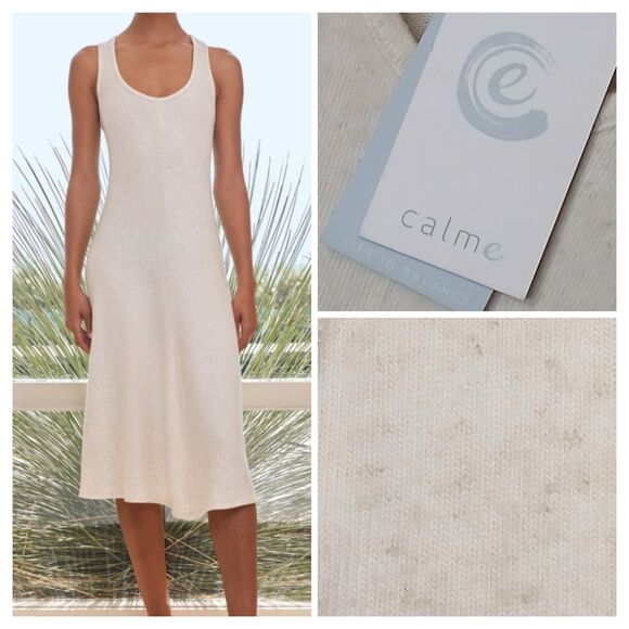 CALME by Johnny Was Sz L Tank Dress SOFT Tencel Linen Knit Cream Off White $148 - Picture 1 of 15